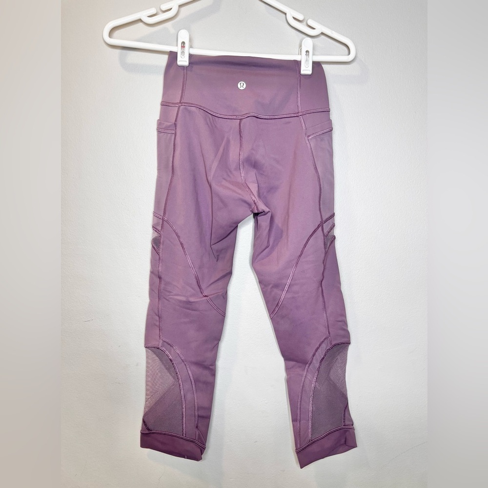 Lululemon Wunder Forget The Sweat Crop Leggings Smoked Mulberry Mesh Size 4 - Picture 7 of 8